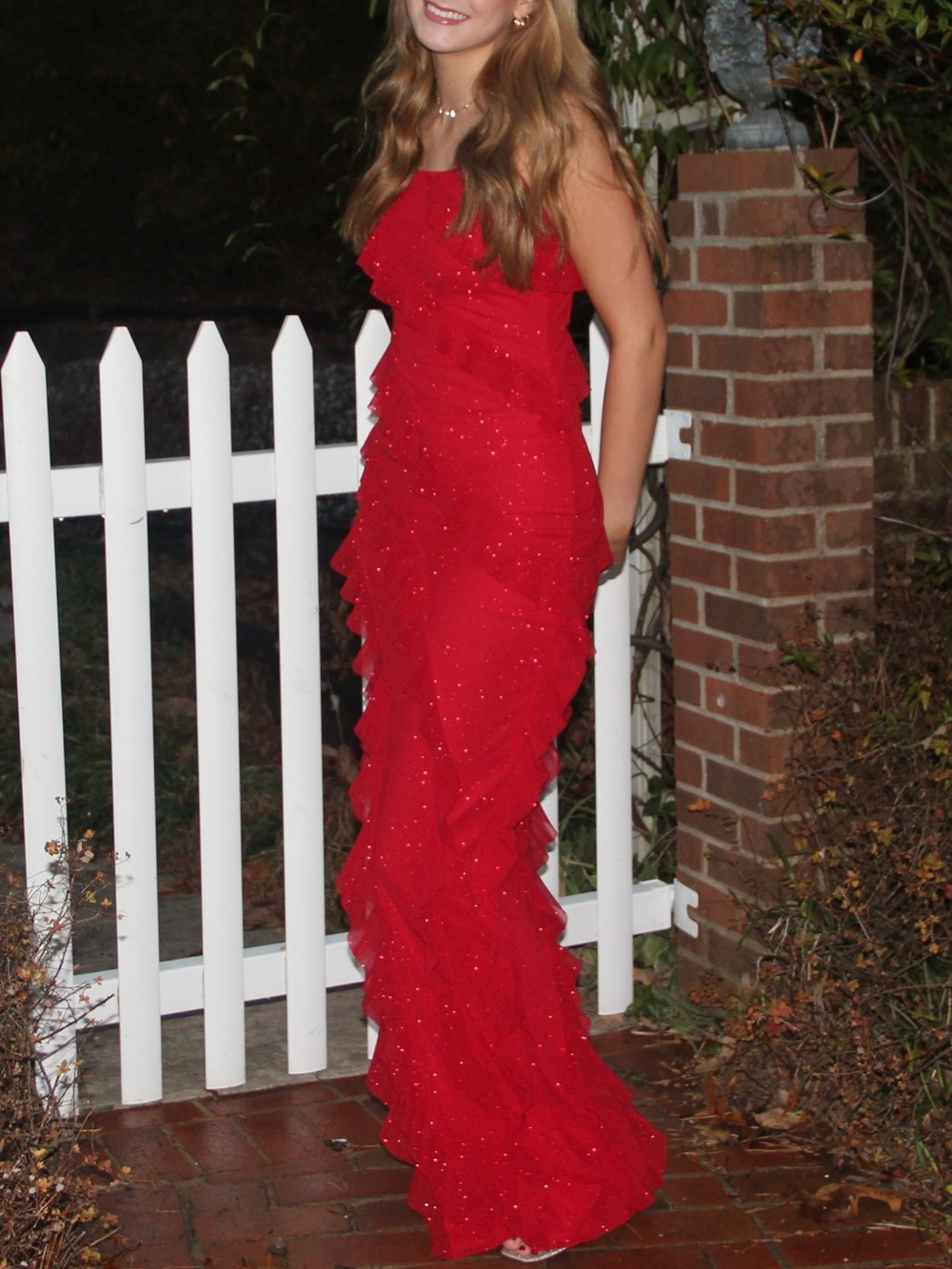Windsor Red Ruffled Sparkle Prom Gown
